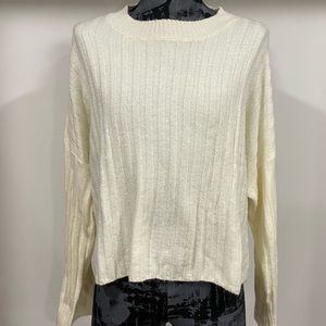 American Eagle White Long Sleeve Cropped Ribbed Knit Sweater